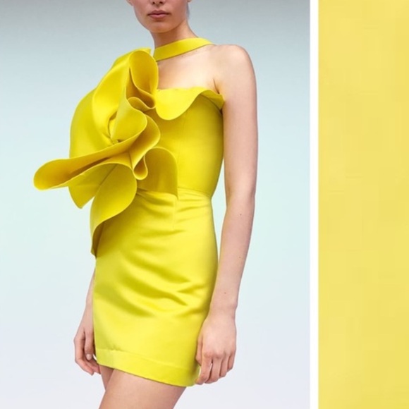 Zara Limited Edition Neon Yellow Voluminous Ruffles Mini Dress Large NWT - Picture 4 of 13